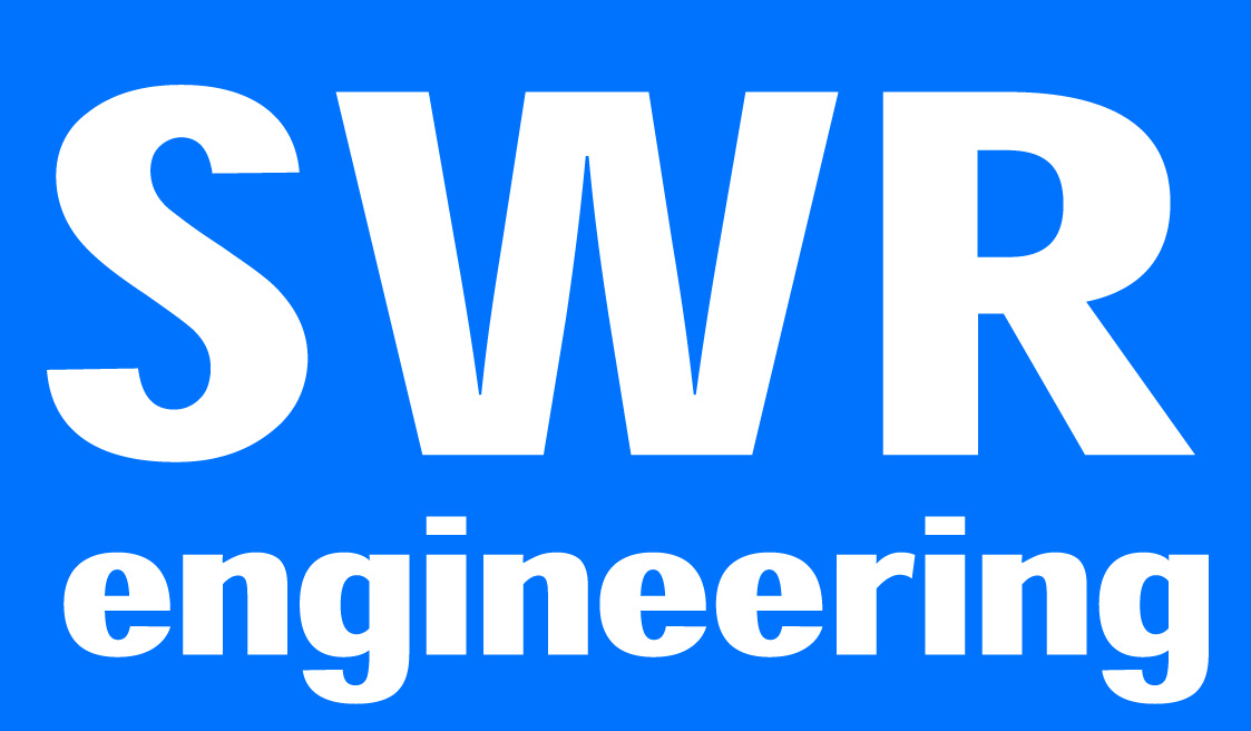 SWR engineering logo on blue background.